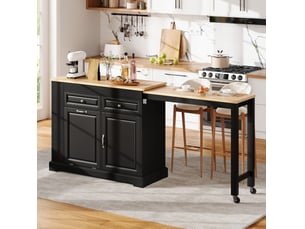 Desserte de cuisine extensible mobile avec 2 tiroirs, compartiment poubelle et étagères, 112 × 45 × 92 cm