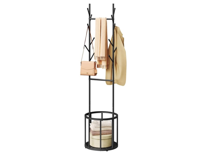 Portemanteau métallique avec panier de rangement rond, vestiair, 41x41x175cm,noir  - Conforama A