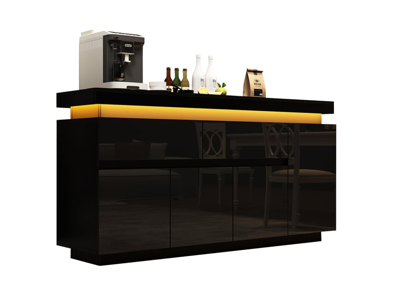  Meuble tv avec 4 portes, 2 tiroirs, étagères réglables et éclairage led pour salon noir 140 × 35 × 72,5 cm  - Conforama A