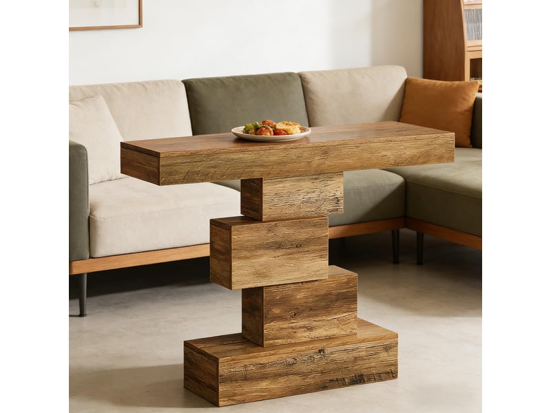  Console d’entrée avec base géométrique et design en marche, pour couloir et salon, 108 × 30 × 80 cm  - Conforama B