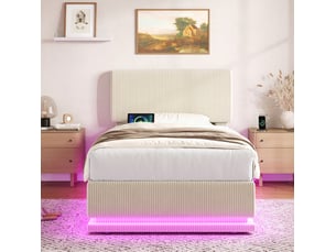 Lit coffre 90x200 cm <strong>OKWISH</strong>  <strong></strong> coloris beige