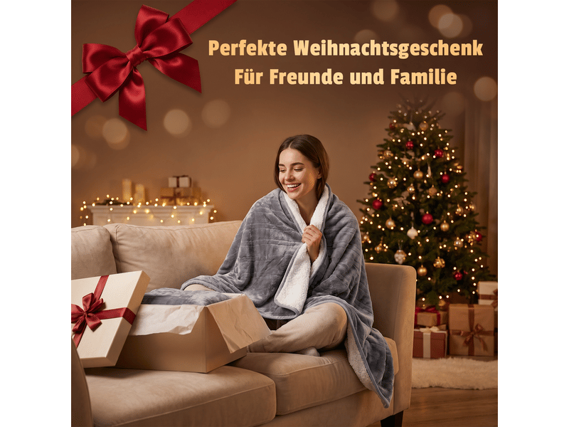Nettlife couverture chauffante 200x180cm gris foncé, 6 niveaux, minuterie 2‑10h arrêt auto, double face flanelle & sherpa, lavable, protection surchauffe - Conforama C