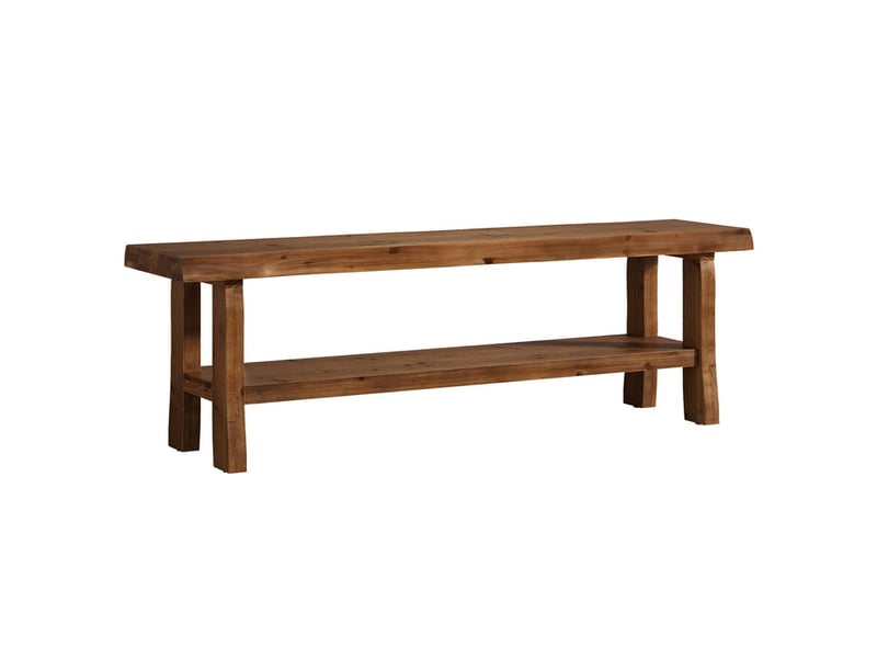  Banc de rangement pour chaussures en bois massif, banc d'entrée de 140 cm avec étagère inférieure, banc de style ferme pour bout de lit, chambre, salon, couloir ou vestibule  - Conforama A