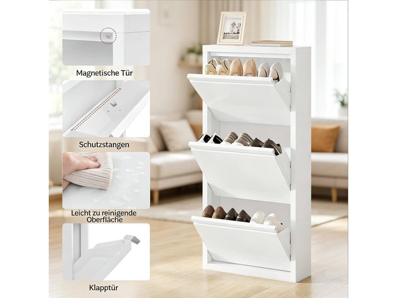 Meuble à chaussures ulevr lot de 2, 3 abattants magnétiques, métal blanc, 50 x 15 x 106 cm par meuble  - Conforama E