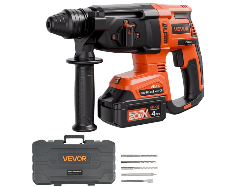 Vevor perceuse a percussion sans fil 20 v, marteau perforateur capacite 26 mm, compatible avec les forets sds-plus, avec batterie lithium-ion et chargeur, 4 fonctions, 1200 trmin, 5300 bpm, chantier  - Conforama A