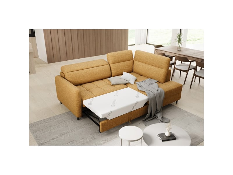 Canapé d'angle droit convertible barnea 208 cm camel en tissu chenille avec rangement - Conforama B