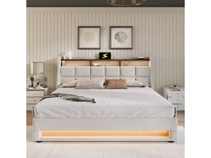 Lit coffre 140x200 cm <strong>REDOM</strong>  <strong></strong> coloris beige