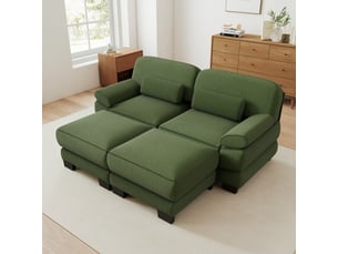 Canapé modulable - 2 places - 2 ottomans - assise profonde - velours côtelé - mobilier de salon - configuration flexible - vert