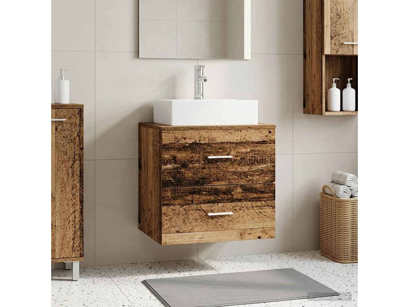  Vanité de lavabo mural, meuble de rangement bois ancien 49.5x41x62.5 cm shl4333  - Conforama B