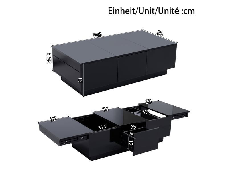  Table basse noir, rangement, design moderne, structure robuste, finition haut de gamme, entretien facile, gain de place - salon  - Conforama E