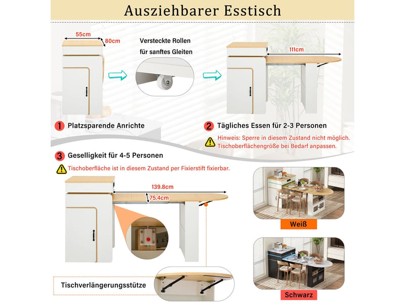 Îlot de cuisine buffet de cuisine à tiroirs intégrés roulettes intégrées table à manger extensible multiprises intégrées éclairage led fonction meuble d’appoint comptoir repas type bar finition blanche - Conforama D