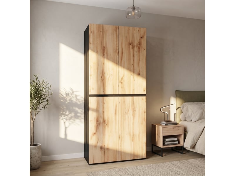  Armoire 90x50x200 cm 4 portes mdf chêneblanc  - Conforama B