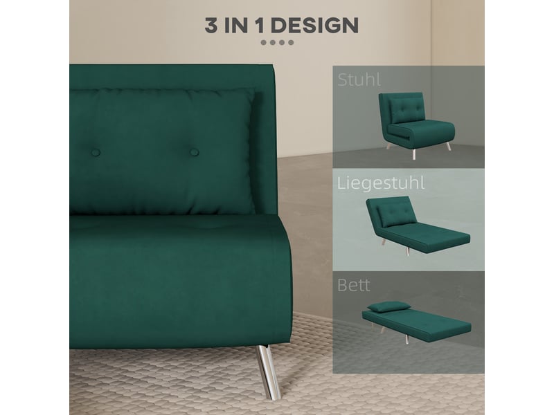 Fauteuil convertible en lit une place, effet velours vert foncé, dossier inclinable, pour chambre d'amis - Conforama D