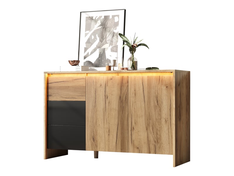 Buffet bois et noir 120 cm - 3 tiroirs, 2 portes, led multicolore - salonsalle à mangerentrée - Conforama A