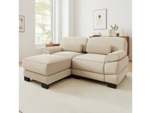 Canapé d’angle modulable 194 cm 2 places avec pouf, design carré épuré, base et accoudoirs à matelassage en canaux, velours côtelé, beige