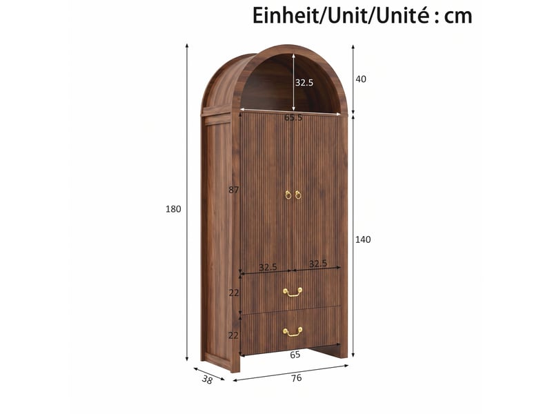  Buffet haut 76x38x180 cm noyer, led, 2 portes et 2 tiroirs  - Conforama C