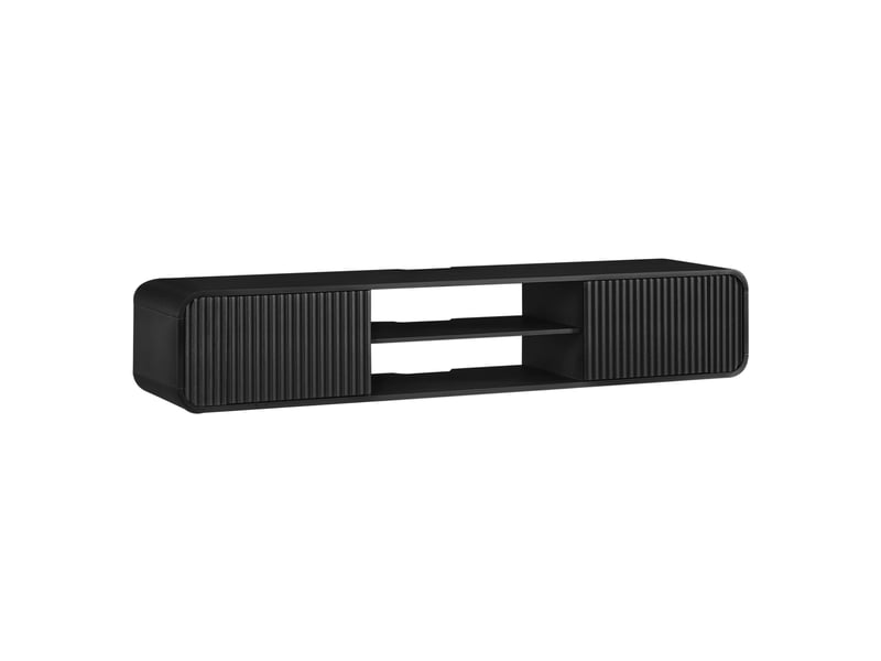  Meuble tv mural 160 cm noir avec rangements ouverts et passe-câbles intégré  - Conforama A