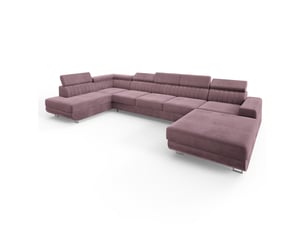 Canapé d'angle gauche convertible MASSENO 6 places Velours violet avec coffre de rangement