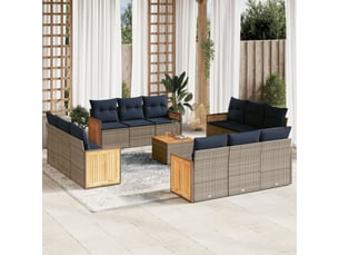 Vidaxl ensemble de canapé de jardin 13 pcs avec coussins gris résine tressée