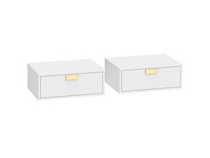 Lot de 2 tables de chevet murales, tables de nuit suspendues avec tiroir ondulé, 40 x 30 x 15 cm, blanc