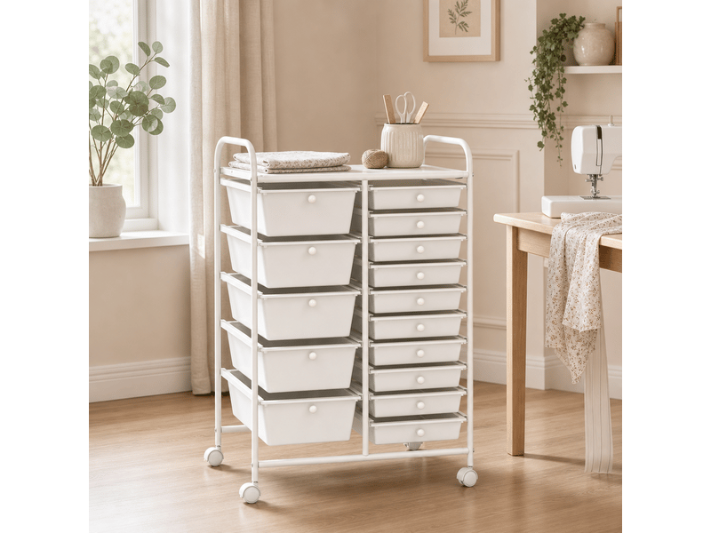 Chariot de rangement 15 tiroirs roulettes utilitaire polyvalent blanc - Conforama B