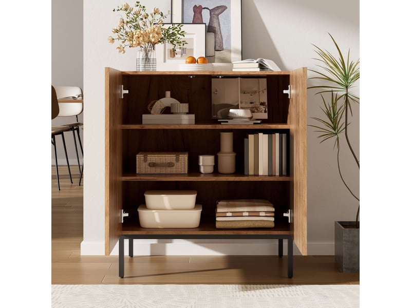  Buffet bas 70x38,5x80 cm, meuble de rangement 2 portes en rotin, 2 étagères réglables, pieds en métal, panneau de particules, naturel OMNIGLINT TRADING LTD - Conforama D
