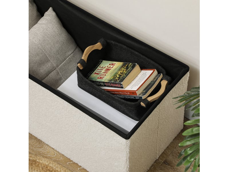  Banquette de rangement pliable 76x38x38 cm avec coffre polyester blanc crème  - Conforama C