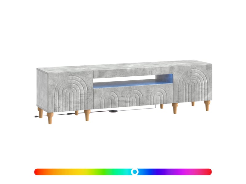  Meuble tv - banc tv - meuble de rangement led gris béton bois d'ingénierie  - Conforama C