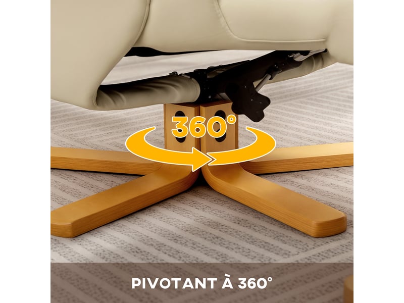  Fauteuil relax avec repose-pied fauteuil de relaxation pivotant 360° dossier inclinable charge 120 kg crème  - Conforama R