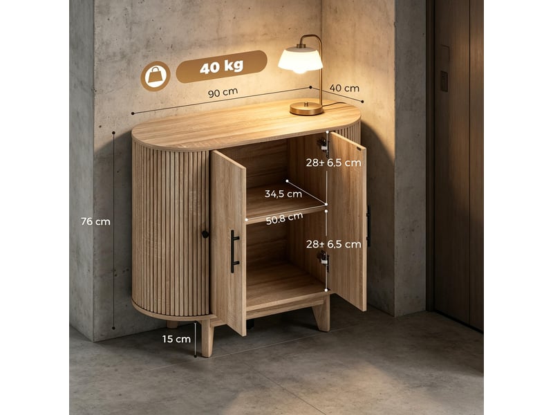 Buffet avec 4 portes et étagères réglables, rangement pour salle à manger ou entrée, en mdf, 90×40×76 cm, chêne noir - Conforama D
