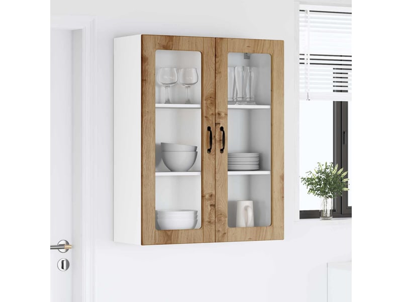  Meuble mural de cuisine, cabinet en verre mural chêne artisanal 80x31x100cm shl2307  - Conforama D