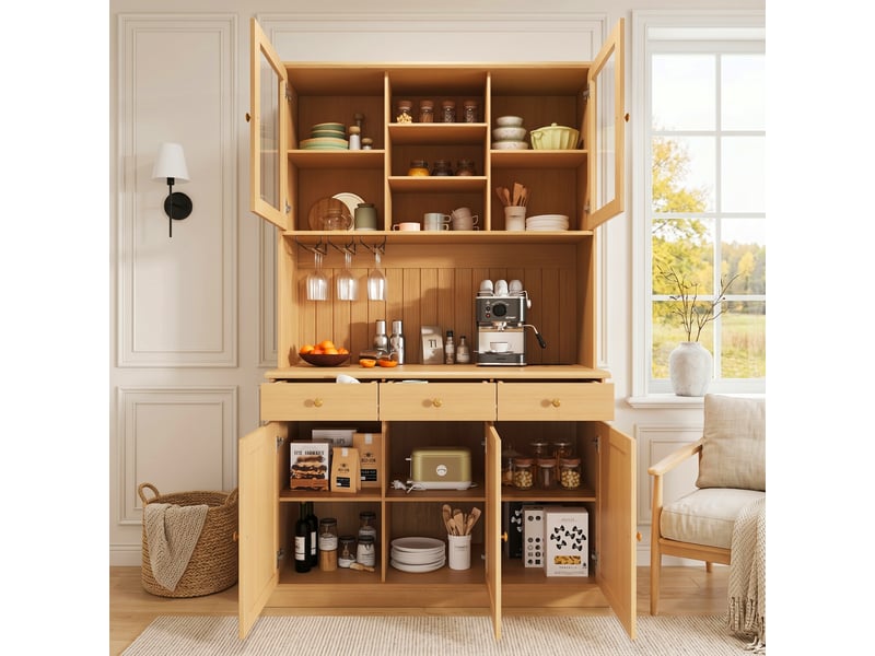 Buffet haut,120x40x191 cm,panneau de particules,coloris naturel - Conforama D