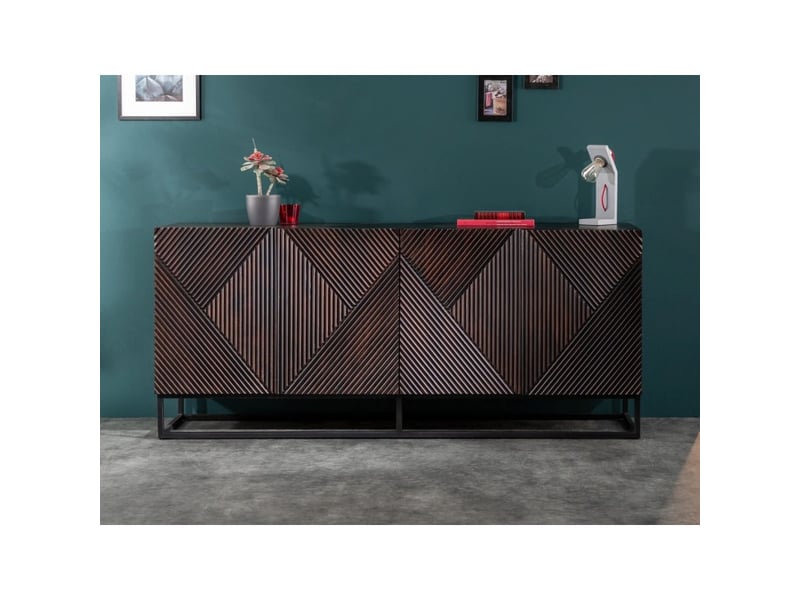  Buffet karmy 177 cm en bois de manguier massif – 4 portes sculptées et métal noir  - Conforama D