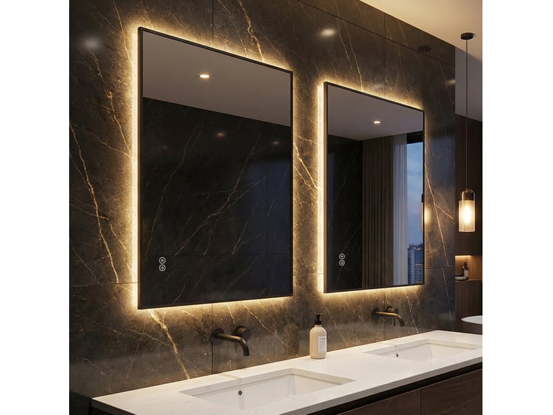  Miroir de salle de bains led 80x60 cm argenté avec cadre en aluminium  - Conforama D