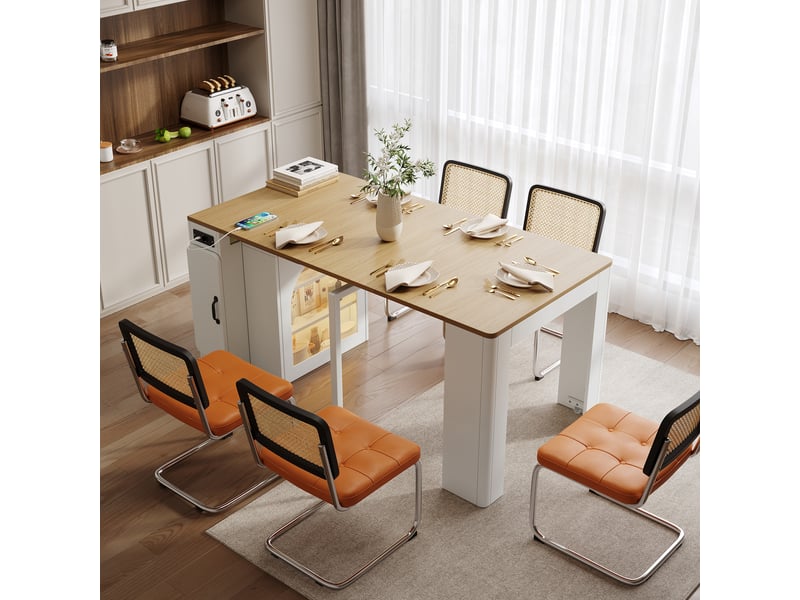  Îlot de cuisine mobile en bois 83x39.6-149.6x77cm avec table extensible à plateaux amovibles,led,usb et usb-c et rangements,mdf,blanc Sol Morn - Conforama B
