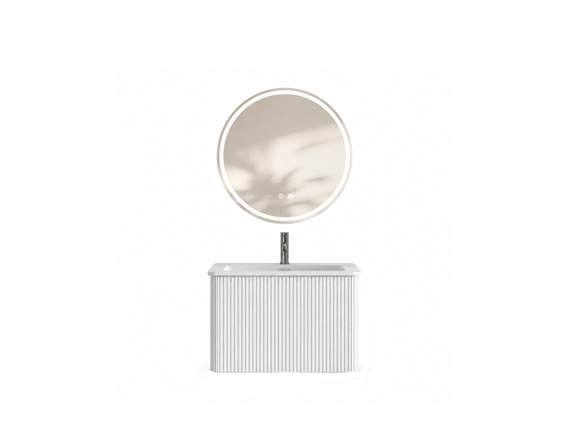 Ensemble meuble de salle de bain suspendu 61 x 46,5 cm - blanc - vasque et miroir led antibuée réglable - Conforama A
