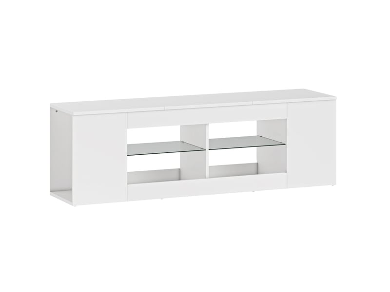 Meuble tv avec 6 niches ouvertes et 2 étagères en verre pour salon en panneaux de particules blanc 140 × 35 × 42,5 cm - Conforama A