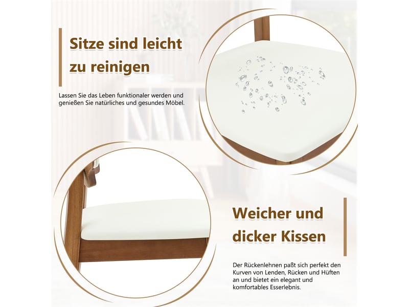  Chaise de salle à manger lot de 2 avec dossier papillon et assise rembourrée  - bois d’hévéa blanc  - Conforama E