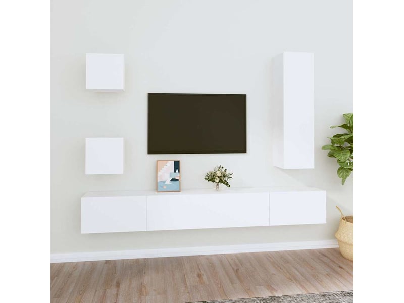  Ensemble de meubles tv - banc tv - meuble de rangement 5 pcs blanc bois d'ingénierie  - Conforama B