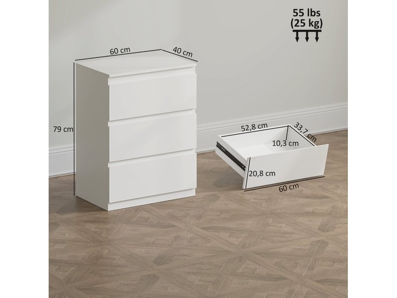  Commode avec 3 tiroirs sans poignées, patins antidérapants pour chambre, salon ou entrée en panneau blanc fsc  - Conforama C