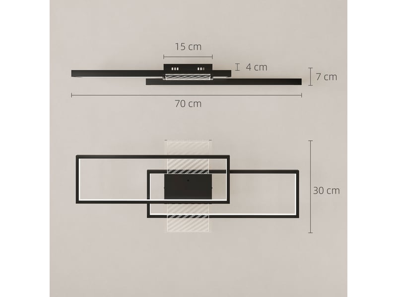  Plafonnier led rectangle 43w, luminaire plafonnier 3000-6000k, 4600lm, télécommande, 70 x 30 cm, noir  - Conforama C