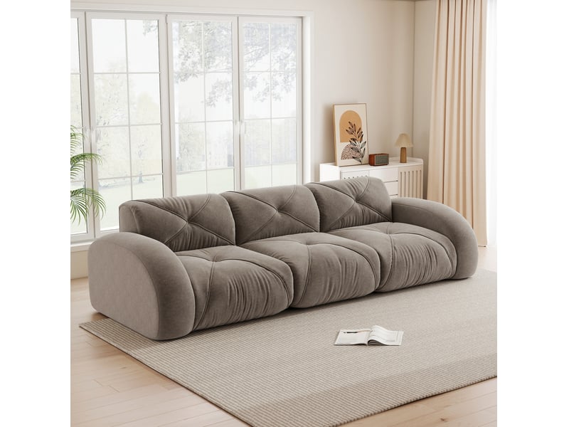 Canapé modulable sans cadre 3 places en chenille taupe - Conforama D
