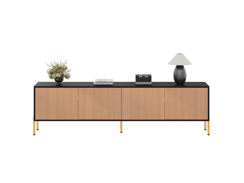  Meuble tv modenvie 179 x 35 x 53,5 cm à 4 portes en panneaux de particules noir et naturel  - Conforama A