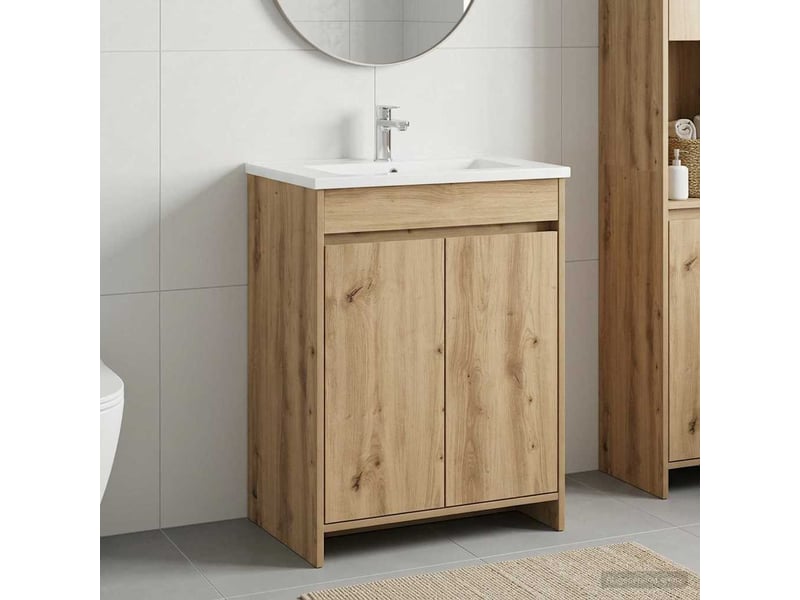  Meuble sous lavabo de salle de bain, commode chêne artisanal shl5290  - Conforama B