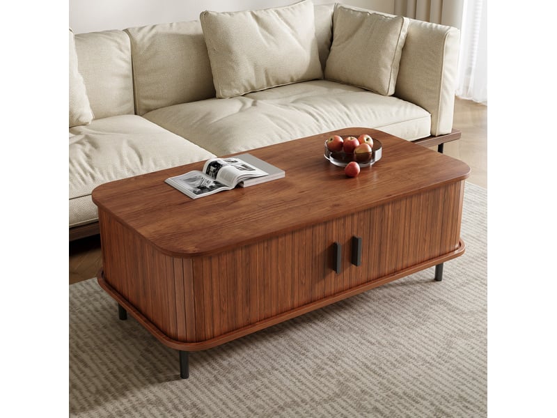  Table basse 100x50x45 cm en mdf et panneau de particules avec portes coulissantes noyer chicfurn  - Conforama C