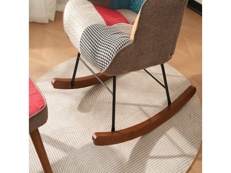  Fauteuil à bascule avec repose-pieds fauteuil de relaxation scandinave rembourré fauteuil de lecture salon pieds en bois  - Conforama W