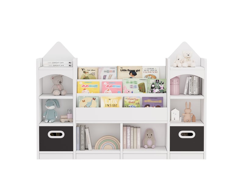  Bibliothèque enfant blanc - 4 niveaux avec 2 boîtes pliantes - 130x30x90 cm  - Conforama A