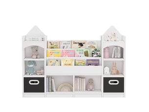 Bibliothèque enfant blanc - 4 niveaux avec 2 boîtes pliantes - 130x30x90 cm