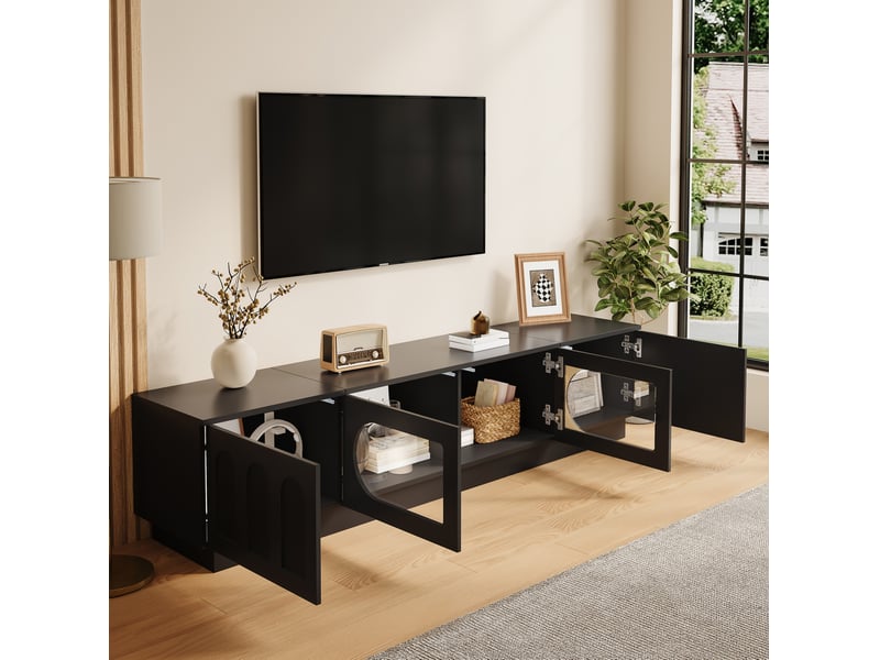  Meuble tv 4 portes avec led pilotée par application 200x40x42 cm noir  - Conforama B