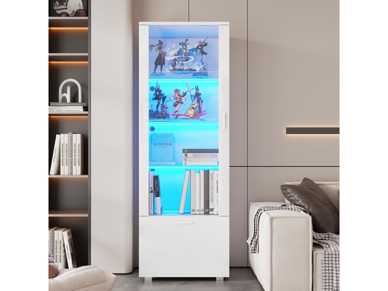  Vitrines 50x40x160 cm avec porte en acrylique, étagères et vitrine, vitrine en acrylique éclairée par led pour objets de collection  - Conforama A